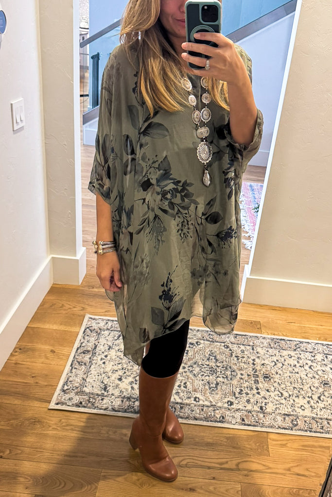 Tuscan Bloom Italian Silk Oversized Top