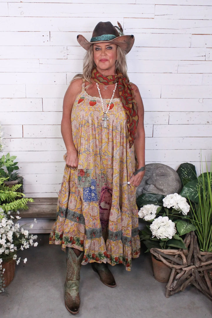 HJG - Sunwashed Bloom Dress - Golden - 100% Cotton