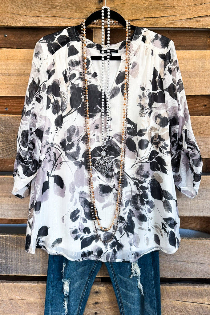 Flattering Moves Blouse - Ivory/Black/Taupe