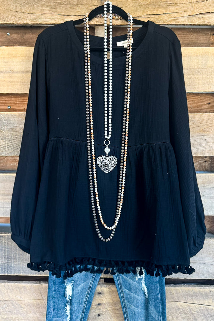Simple And Sweet Gauze Top - Black - 100% COTTON