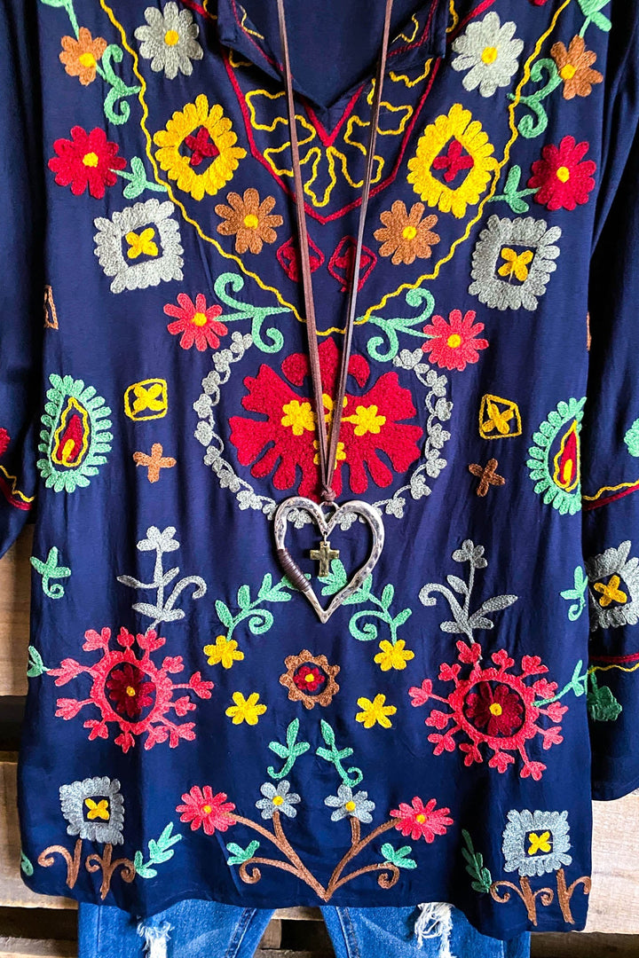 AHB EXCLUSIVE:  See My Joy Embroidered Tunic - Navy - SALE