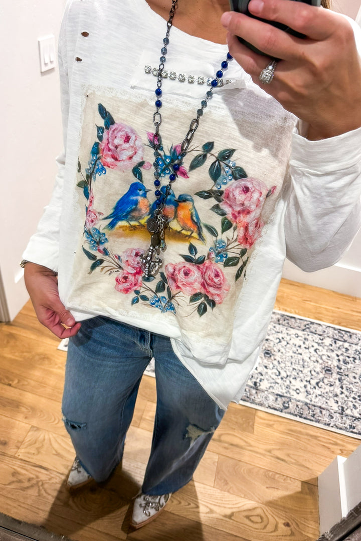 Songbirds Floral Cotton Top - 100% Cotton -3/4 Sleeves