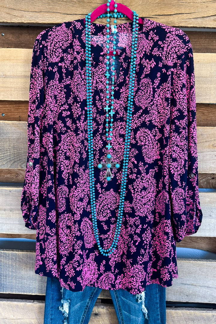 Stronger Feelings Top - Navy Hot Pink