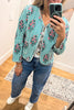 Reversible Floral Quilted Jacket -Blue Green -100% Cotton (Size 6 to 12)