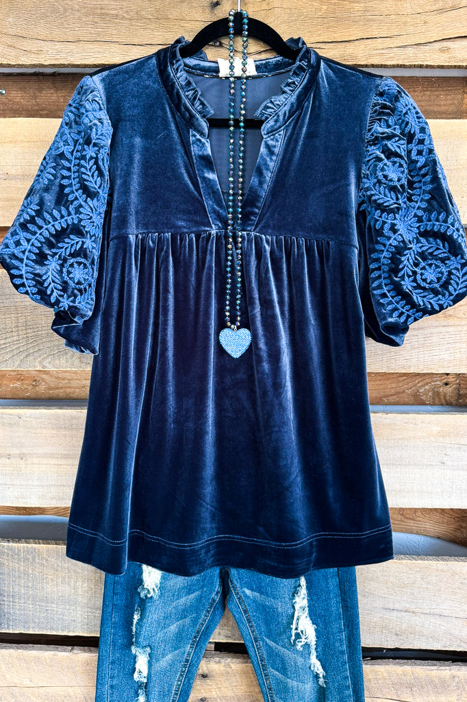 Clean Slate Burnout Velvet Top - Slate Blue