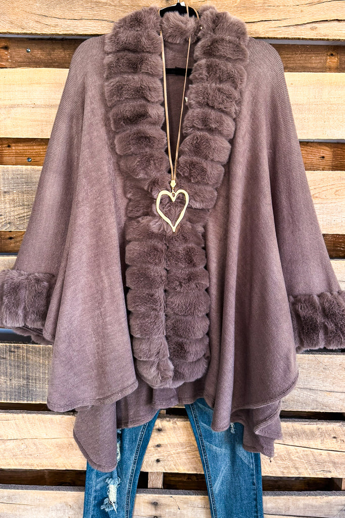 All The Time Faux Fur Poncho - Mocha