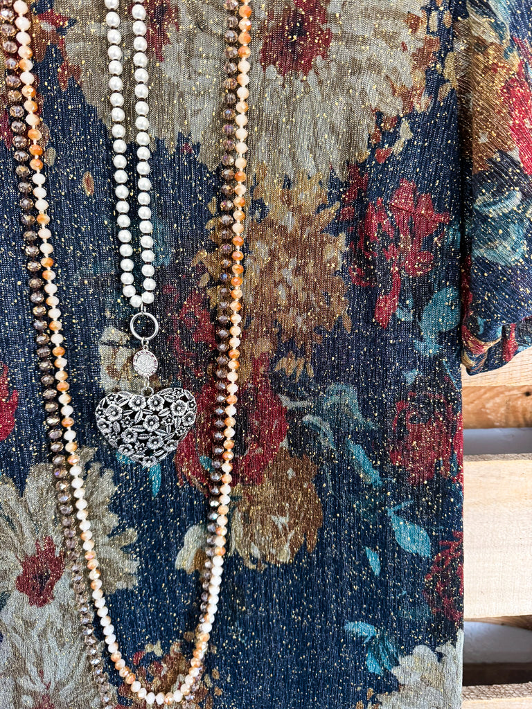 Charming Twist Blouse - Teal/Taupe/Red