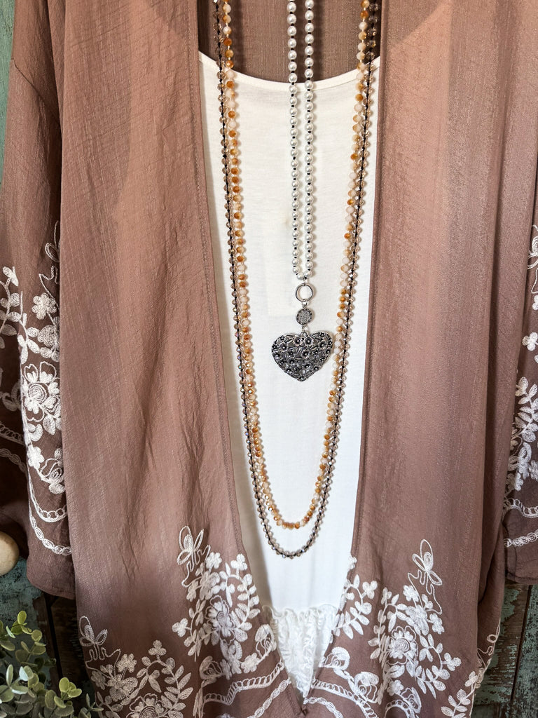 Floral Vine Oversized Kimono - Mocha