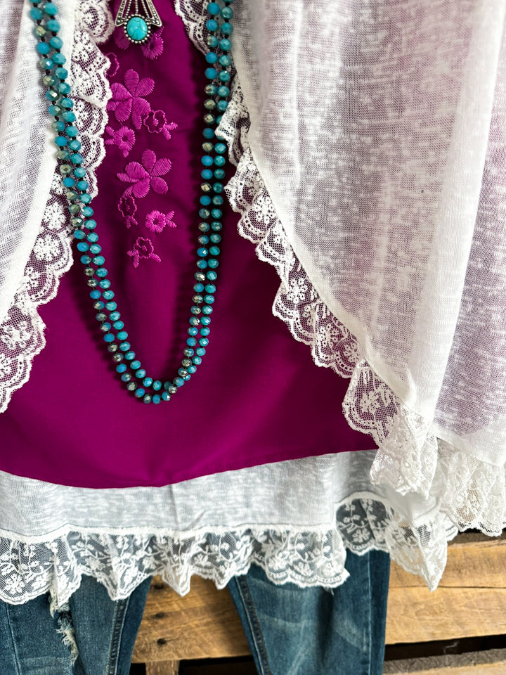 Lovely Lace Cardigan - White - SALE