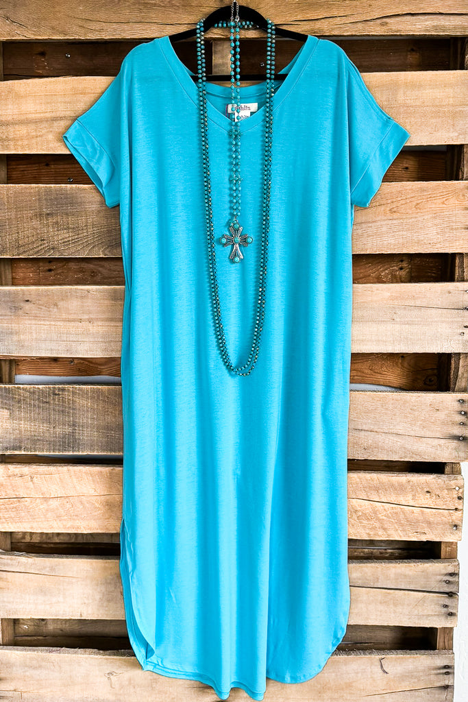 Cold Shoulder T-shirt Maxi Dress - Aqua