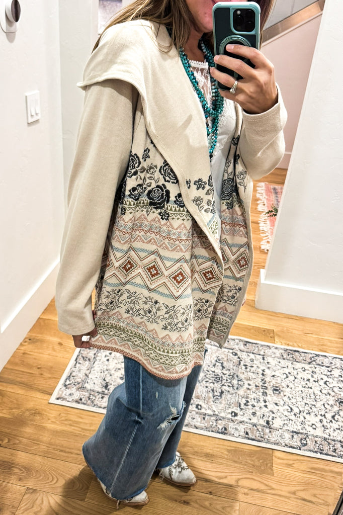Fully Embroidered Plus Size Special Moments Cardigan - Oatmeal