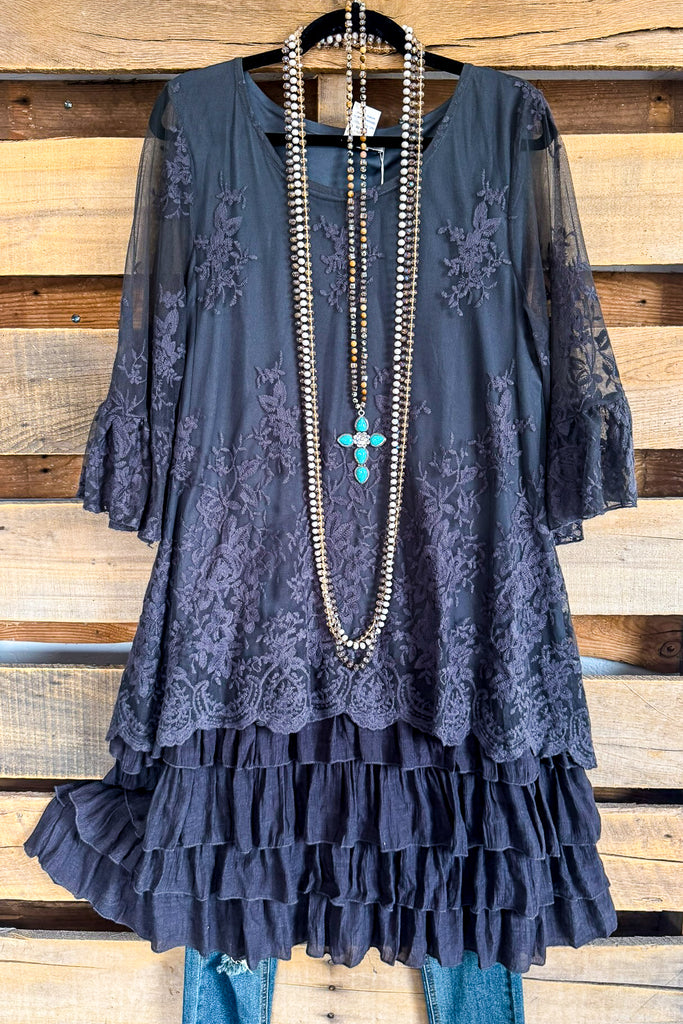 Covered In Lace Dress - Dark Gray