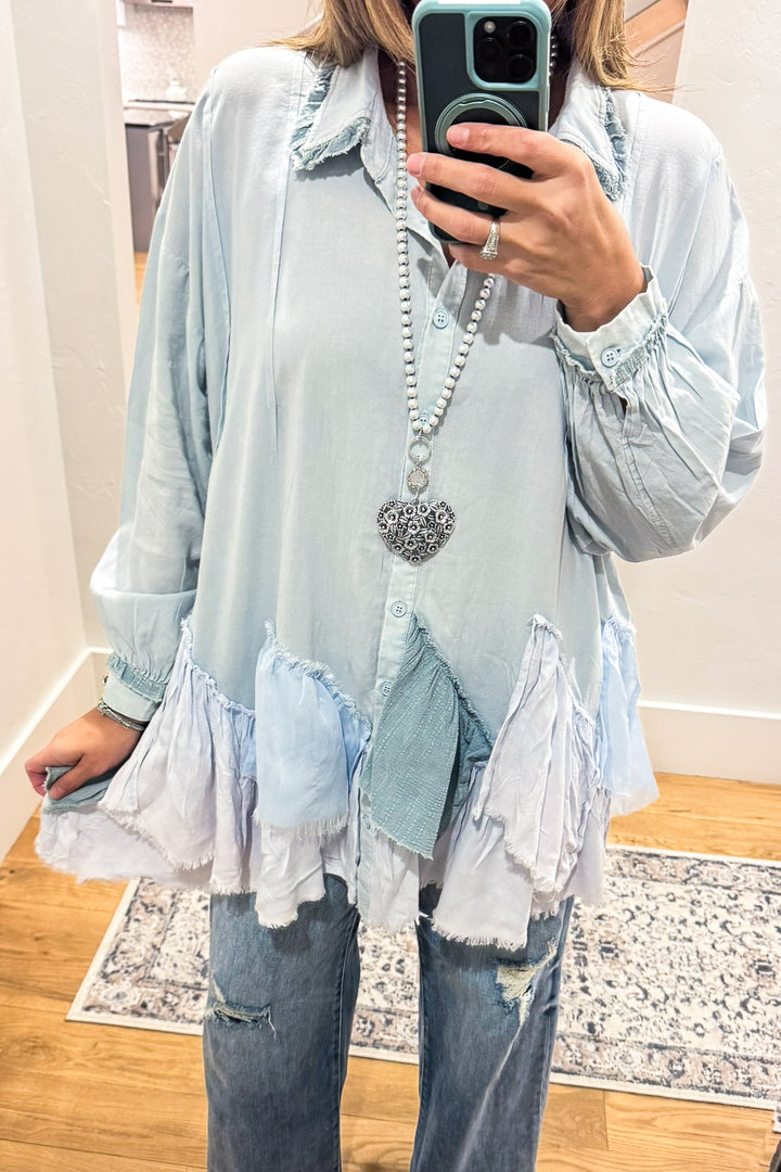 Oversized Kindly Spoken Top - Blue