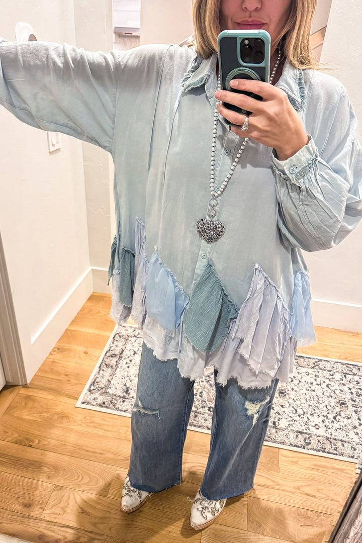 Oversized Kindly Spoken Top - Blue