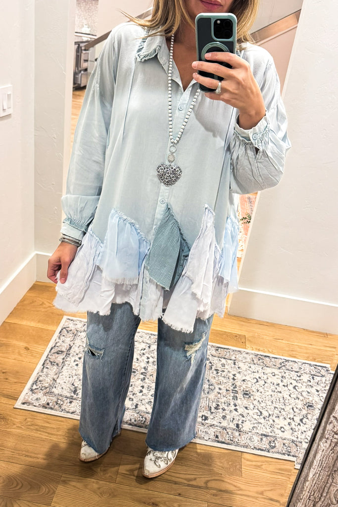 Oversized Kindly Spoken Top - Blue