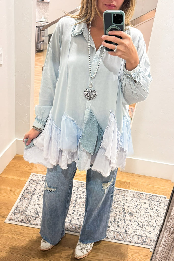 Oversized Kindly Spoken Top - Blue