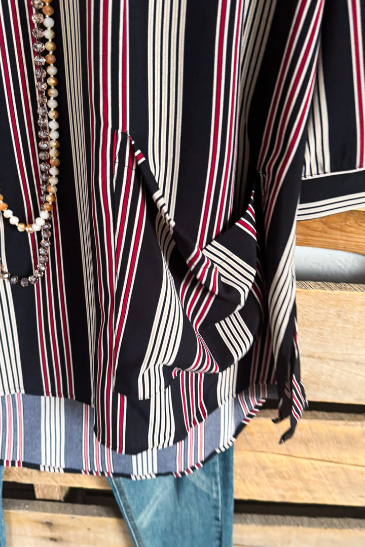 Strips Of Harmony Oversized Dress/Tunic - Black