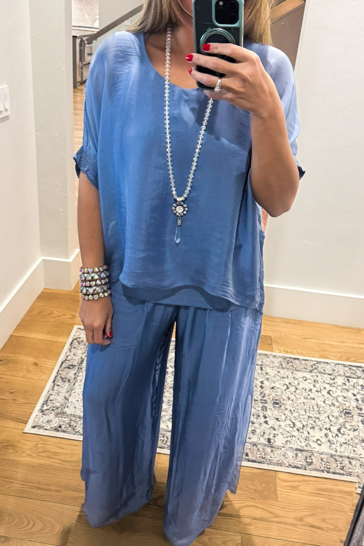 Positano Silk Blend Stretch Palazzo Pants - Made in Italy