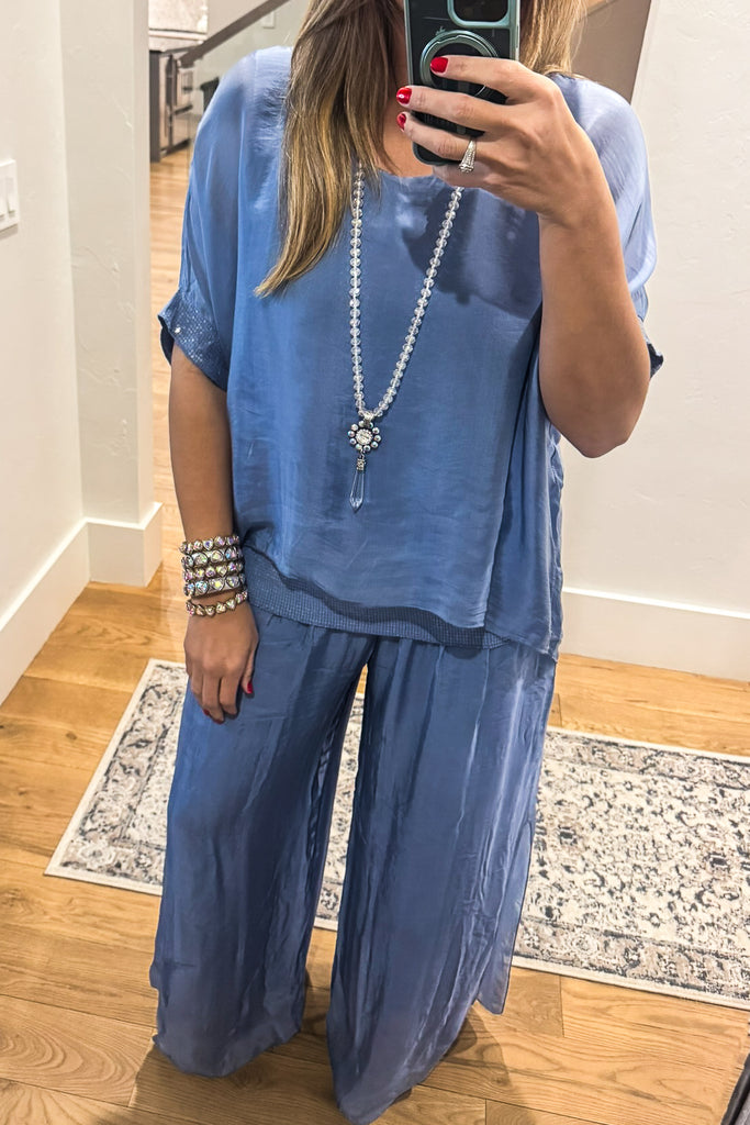 Positano Silk Blend Stretch Palazzo Pants - Made in Italy