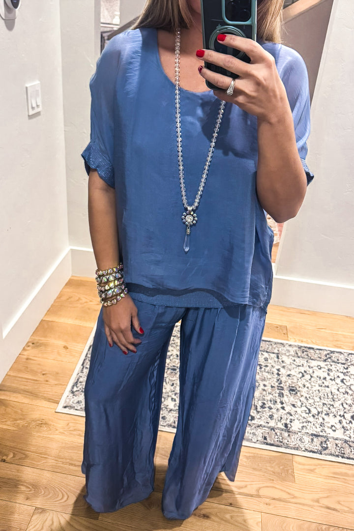 Positano Silk Blend Stretch Palazzo Pants - Made in Italy