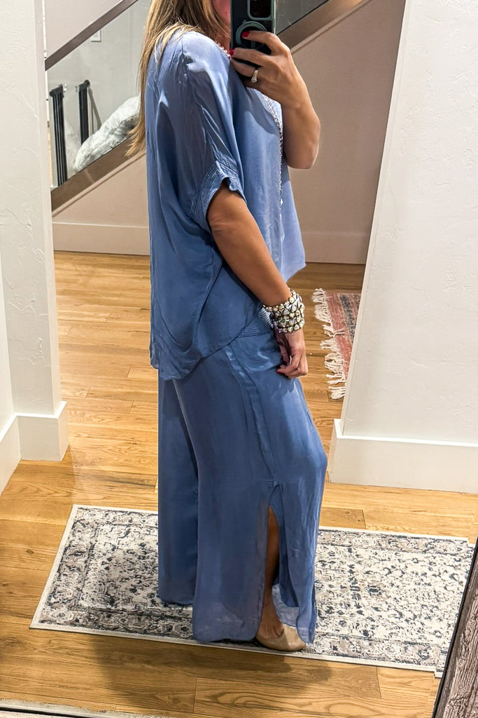 Positano Silk Blend Stretch Palazzo Pants - Made in Italy