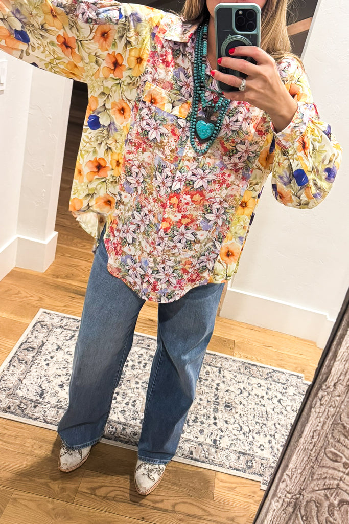 Wildflower Walks Oversized Blouse  - Green Yellow Multi