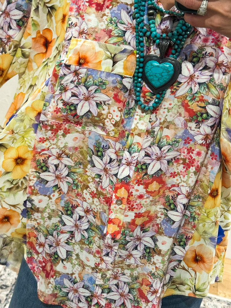 Wildflower Walks Oversized Blouse  - Green Yellow Multi