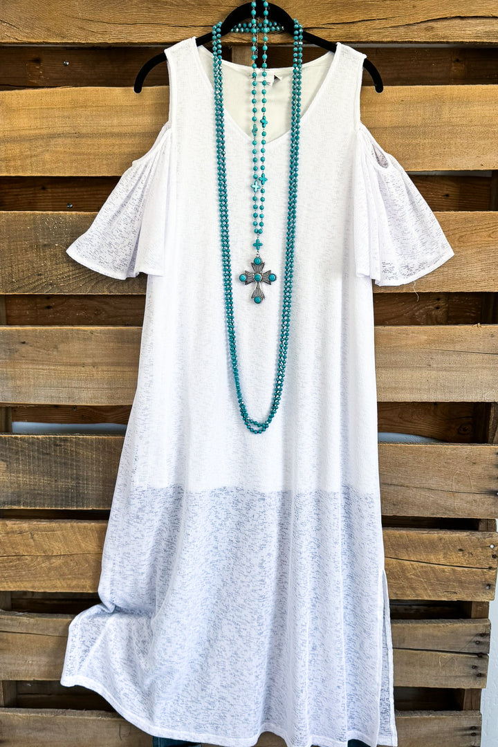 All The Above Cold Shoulder Dress - White