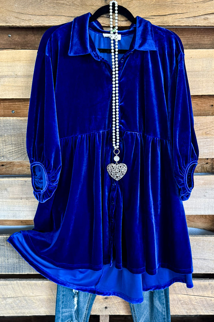 Seek Sophistication Velvet Tunic/Dress - Sapphire