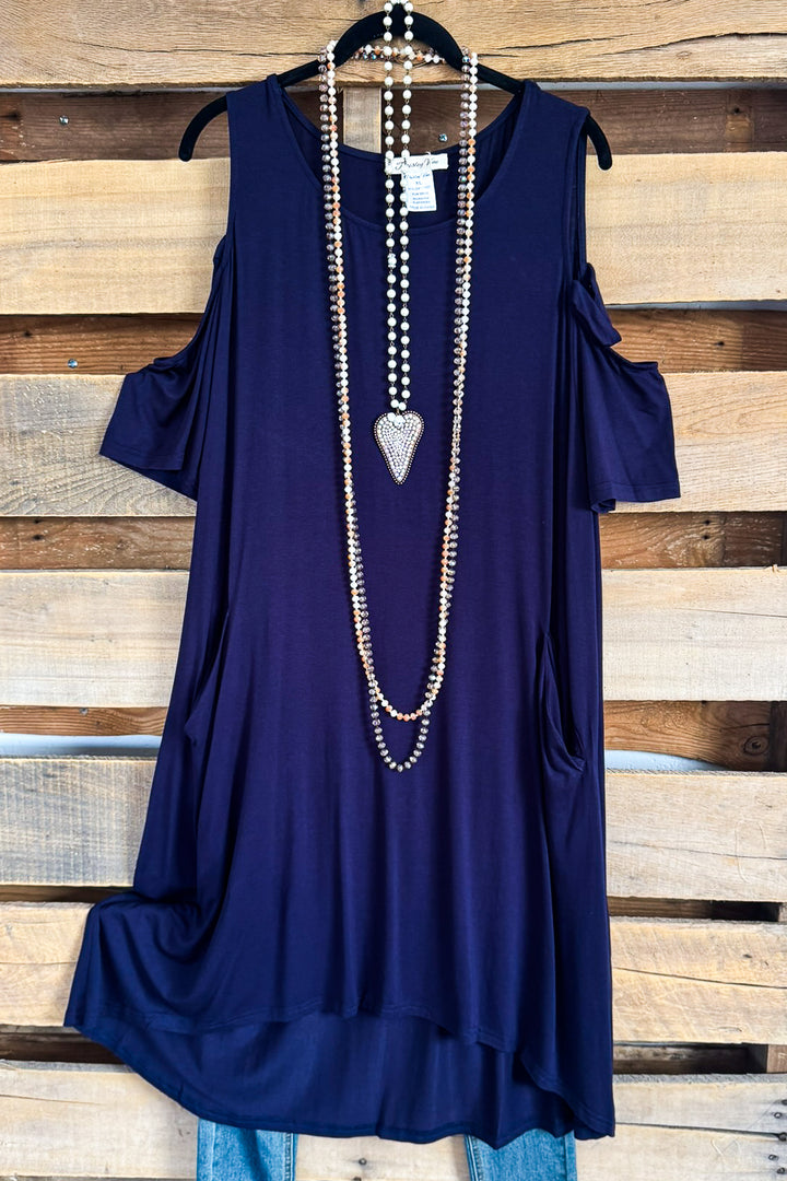 Classic Cold Shoulder Dress - Navy