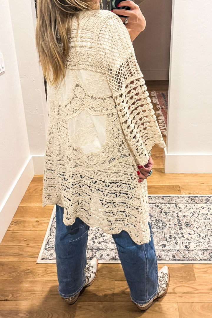 Gracefully Polished Crochet Cardigan - Natural - COTTON BLEND