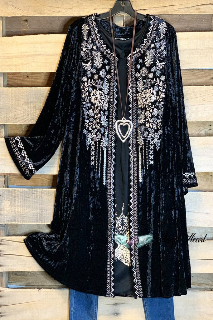 AHB EXCLUSIVE: Long Velvet Embroidery Cardigan - Black