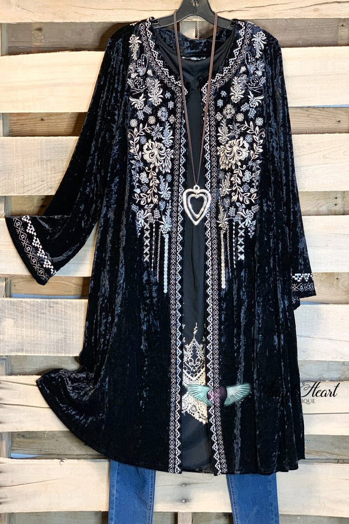 AHB EXCLUSIVE: Long Velvet Embroidery Cardigan - Black