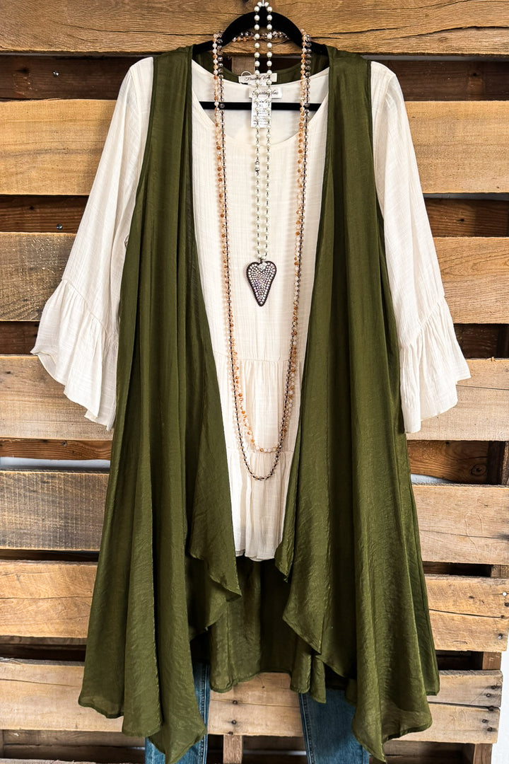 Exclusive Look Vest Cardigan - Olive - cotton blend