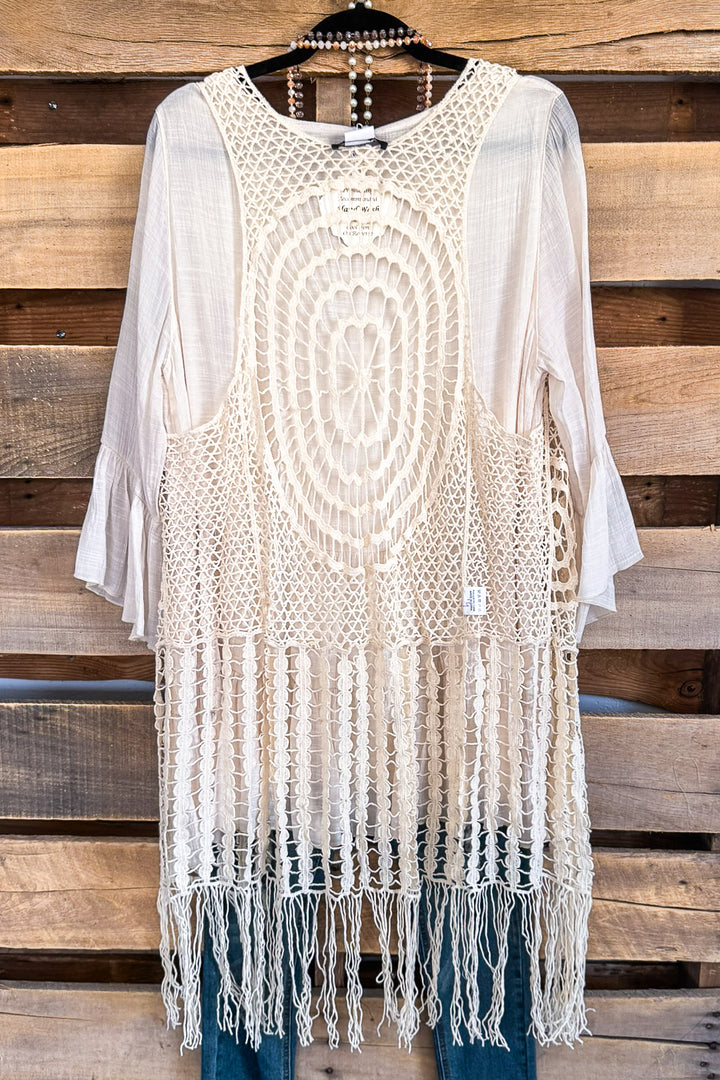 Pure Moments Crochet Maxi Vest - Beige - 100% COTTON