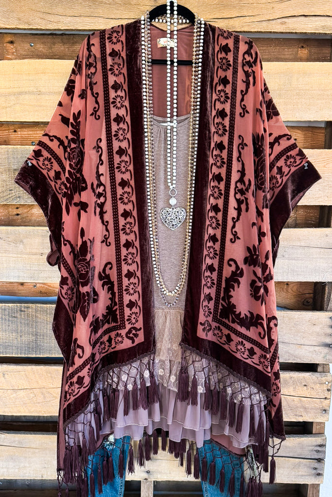 AHB EXCLUSIVE: Stained Glass Kimono Burnout Velvet - Choc.Straw