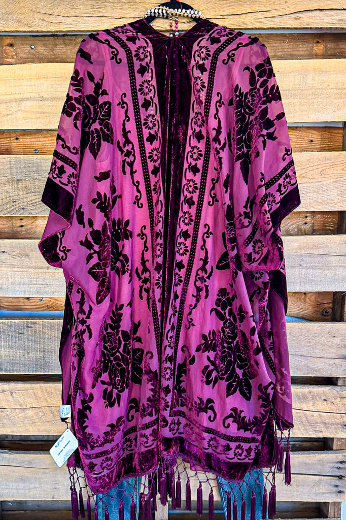 AHB EXCLUSIVE: Stained Glass Kimono Burnout Velvet - Burgundy