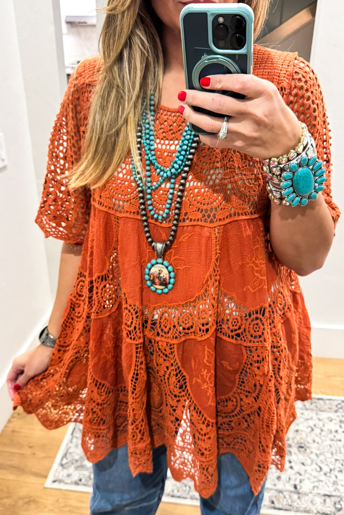 AHB EXCLUSIVE: Delightful Details Top - Rust  - 100% COTTON