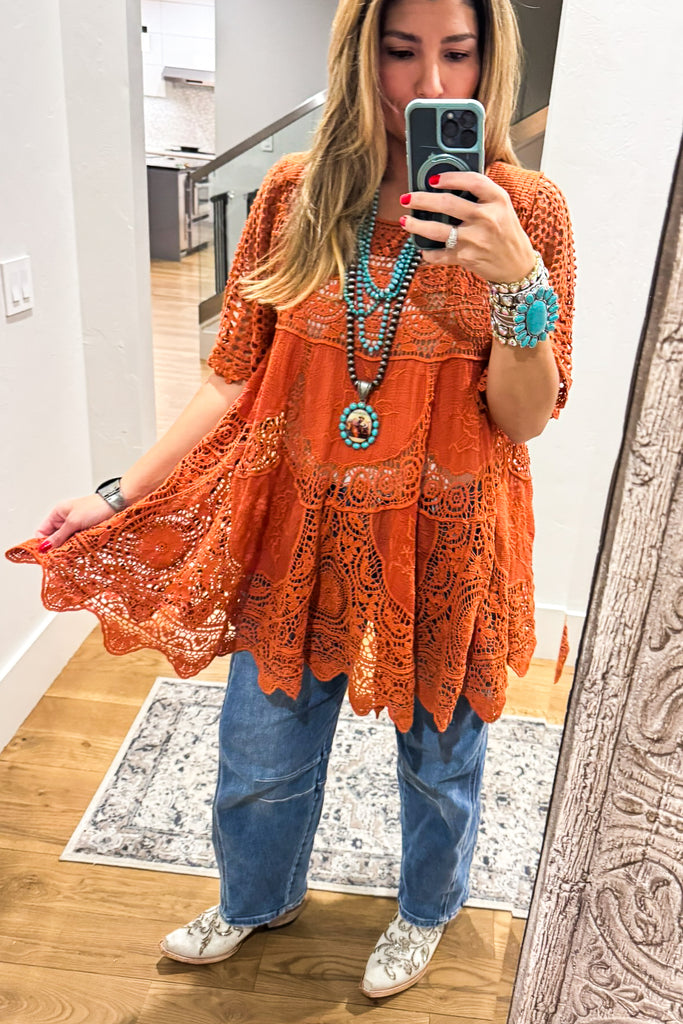 AHB EXCLUSIVE: Delightful Details Top - Rust  - 100% COTTON