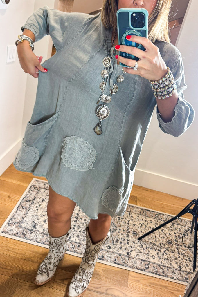 Whispered Charm Tunic/Dress - 100% Linen - Gray - MADE IN ITALY