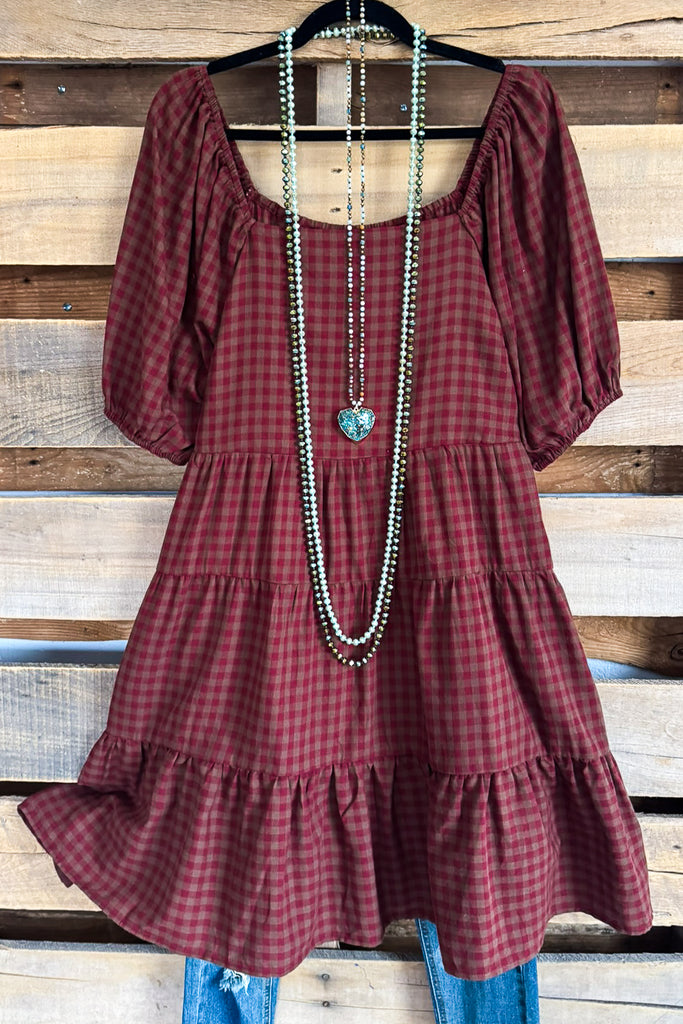 Wonderful Promises Plaid Dress - Red Olive - 100% COTTON