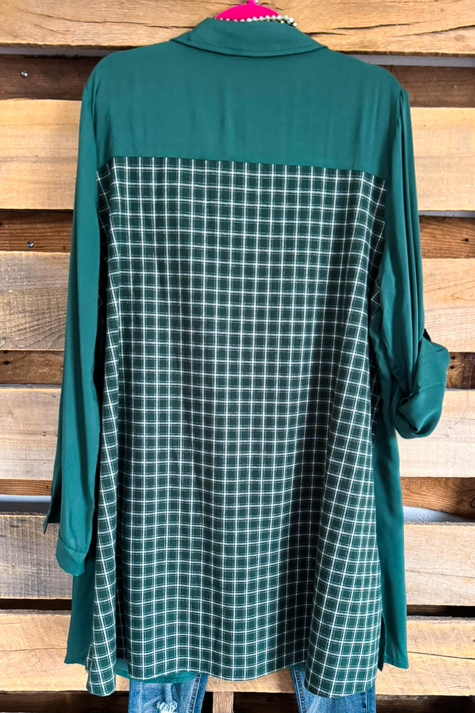 AHB EXCLUSIVE: Born Ready Plaid Back Tunic Dress - Green