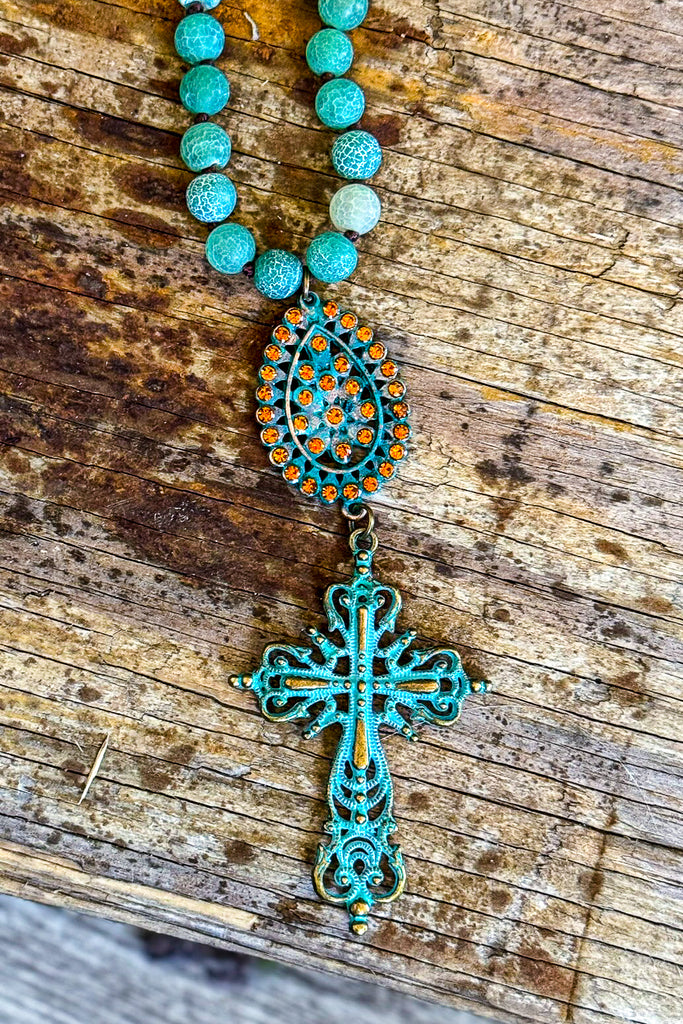 Aquamarine Cross Necklace - Aqua