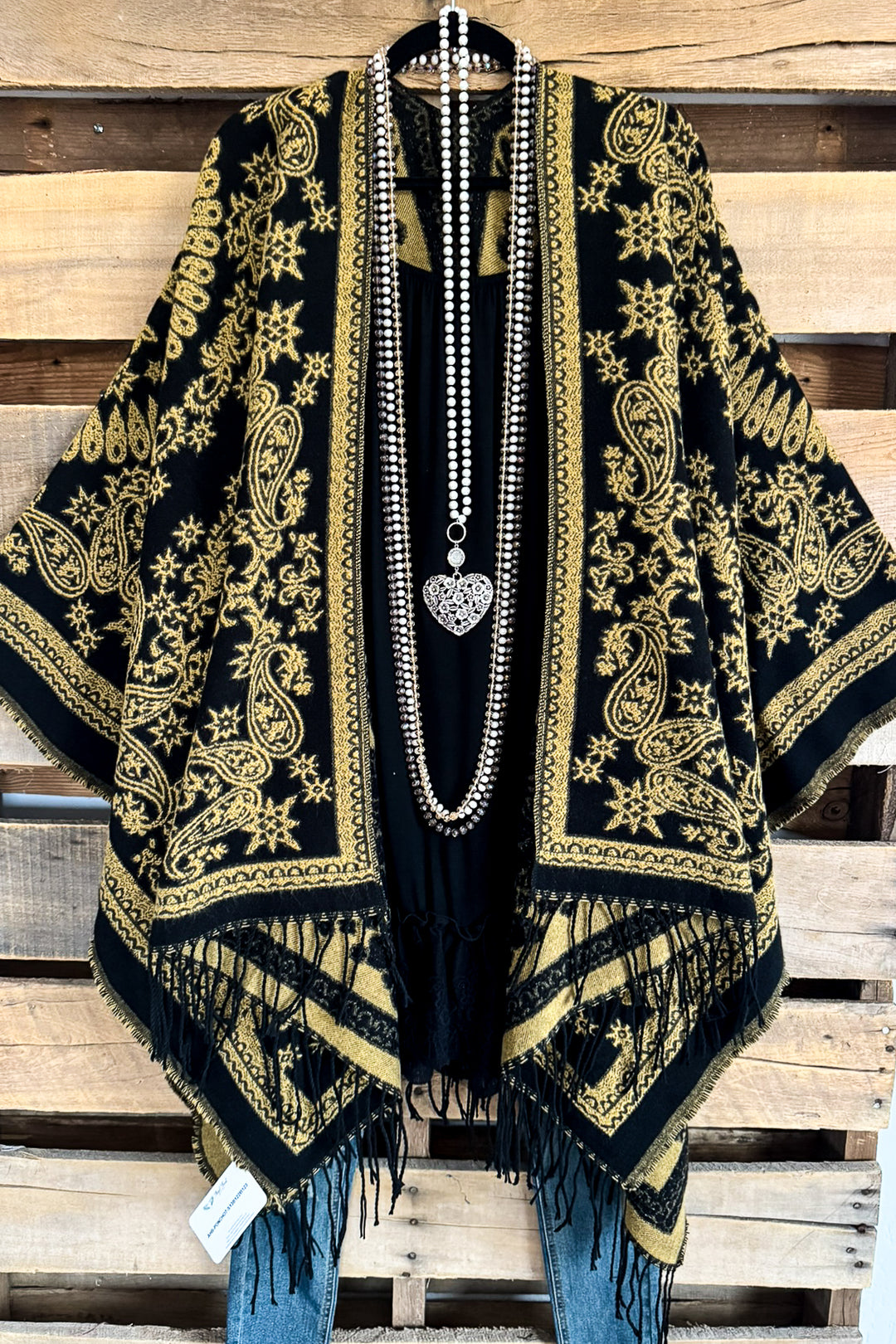Trusting The Details Poncho - Black/Gold