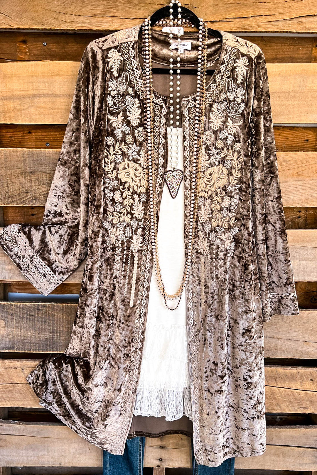 AHB EXCLUSIVE: Long Velvet Embroidery Cardigan - Bronze - SALE