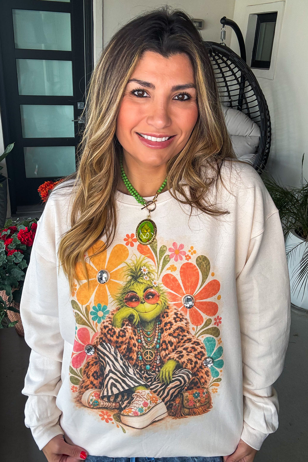 Hippie Grinch Sweatshirt with Jewels