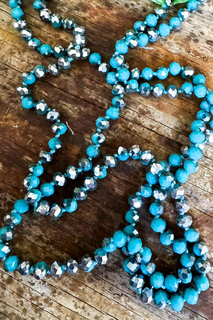 Long Beaded Necklace - Turquoise Sliver