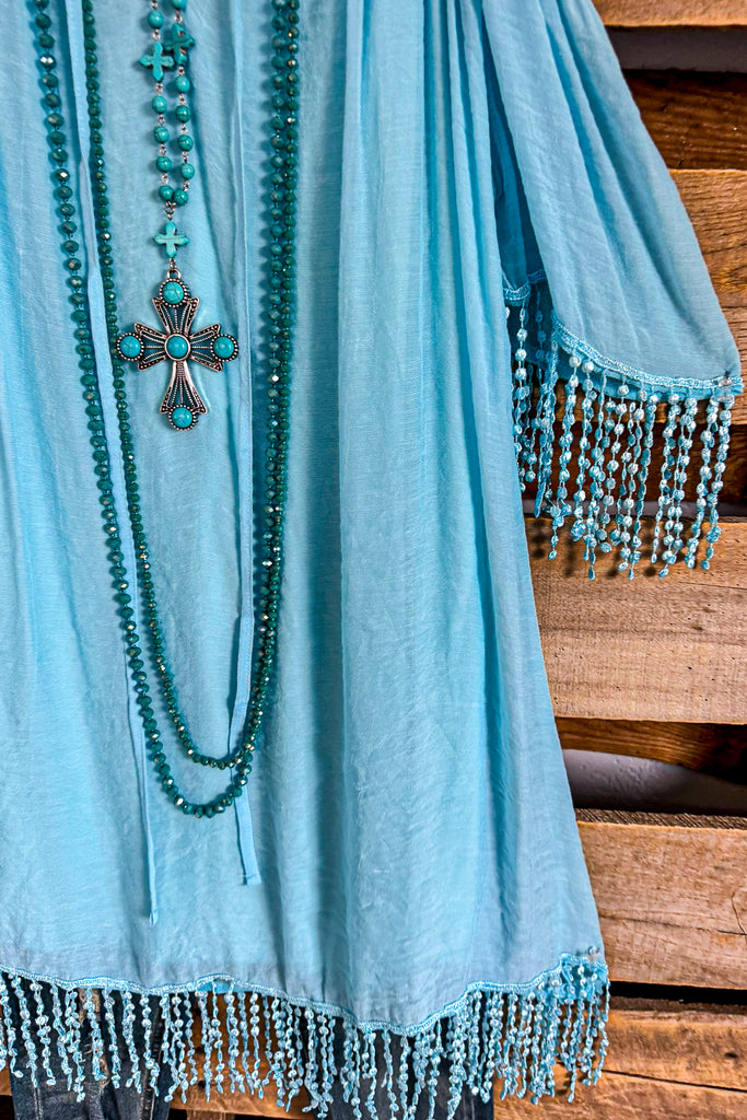 Too Much Fun Cold Shoulder Tunic/Top - Turquoise