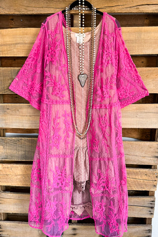 AHB EXCLUSIVE: Long Awaited Lace Cardigan - Beige/Rose