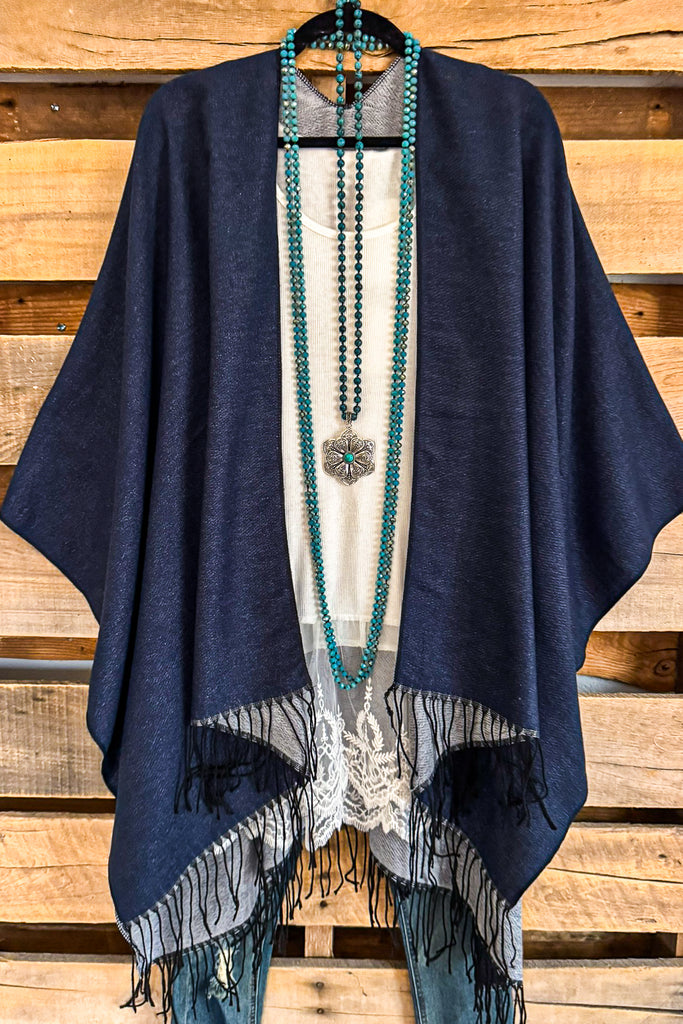 Winter Walk Poncho - Denim